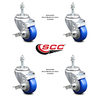 Service Caster 3 Inch Blue Polyurethane Swivel 3/8 Inch Threaded Stem Caster Set with Brake SCC-TS20S314-PPUB-BLUE-TLB-381615-4